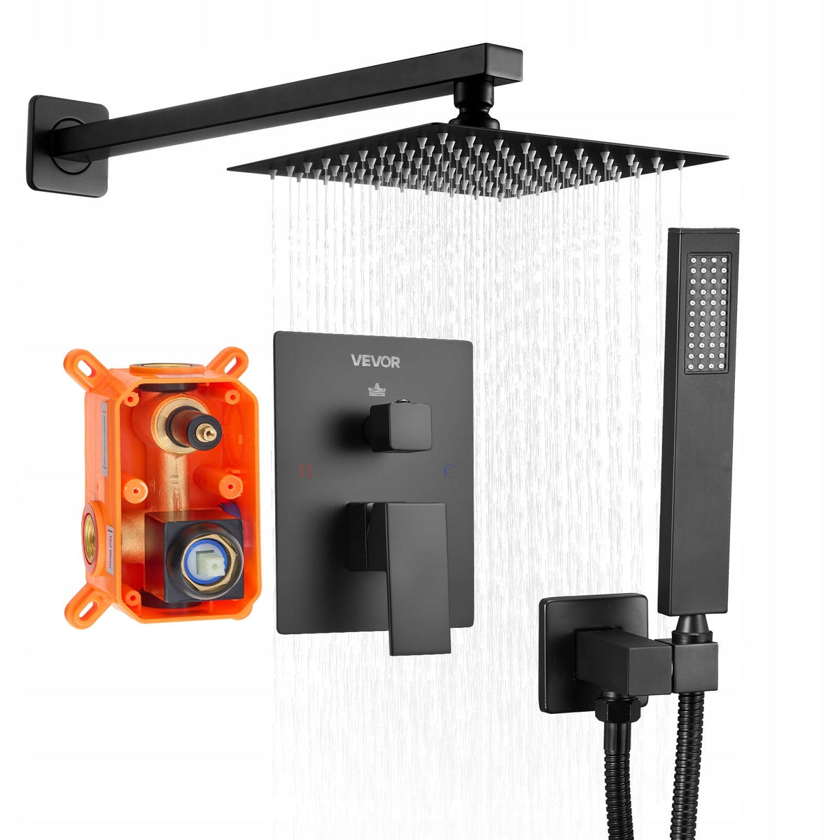 VEVOR PROFESSIONAL SHOWER FAUCET WITH 8-INCH SQUARE RAIN SHOWER HEAD