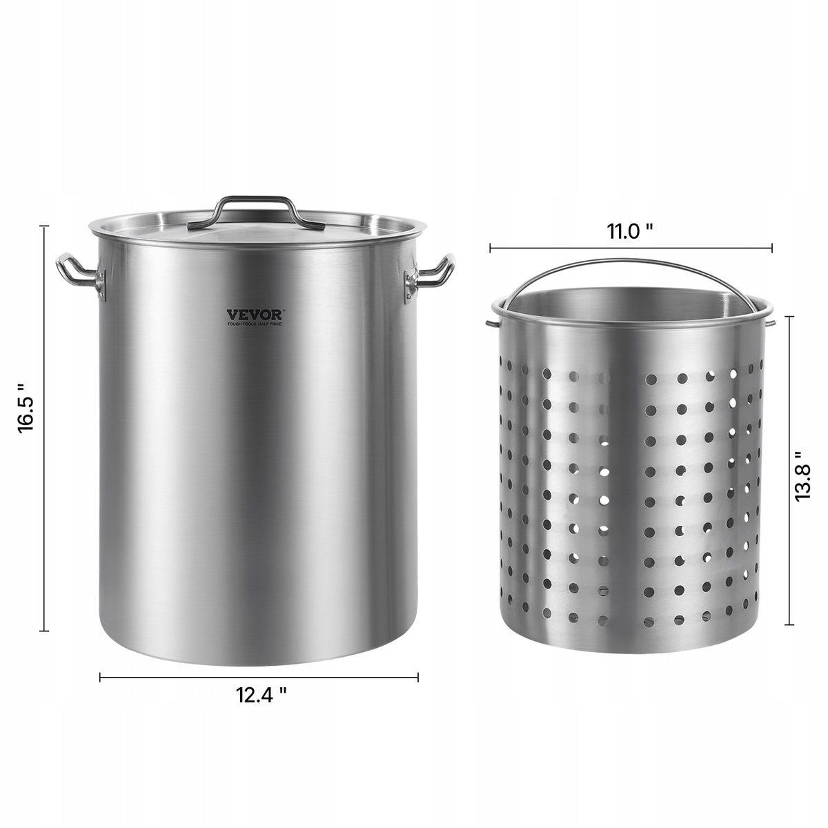VEVOR 34L 36QT Stainless Steel Stock Pot with Basket and Lid