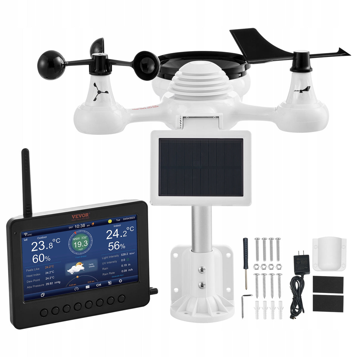VEVOR WEATHER STATION 7-IN-1 WLAN TFT 7.3 INCH SOLAR POWERFUL TRANSMISSION