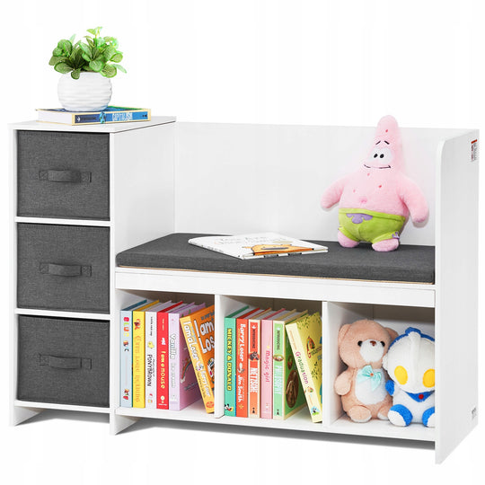 VEVOR KIDS READING BENCH WITH BOOKSHELF AND REMOVABLE CUSHION WHITE