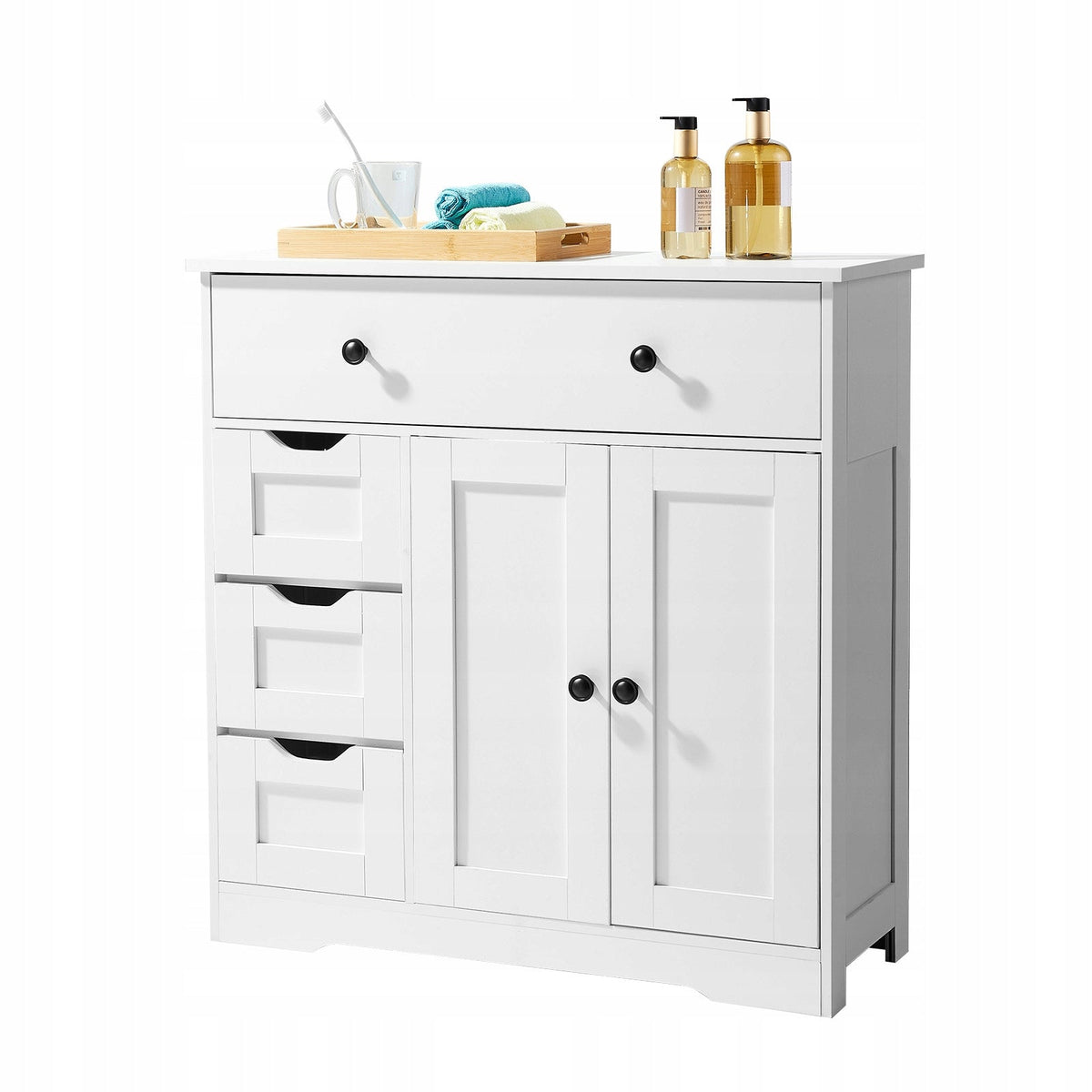 VEVOR 4-TIER WOODEN BATHROOM CABINET 2 DOORS 4 DRAWERS WHITE PREMIUM