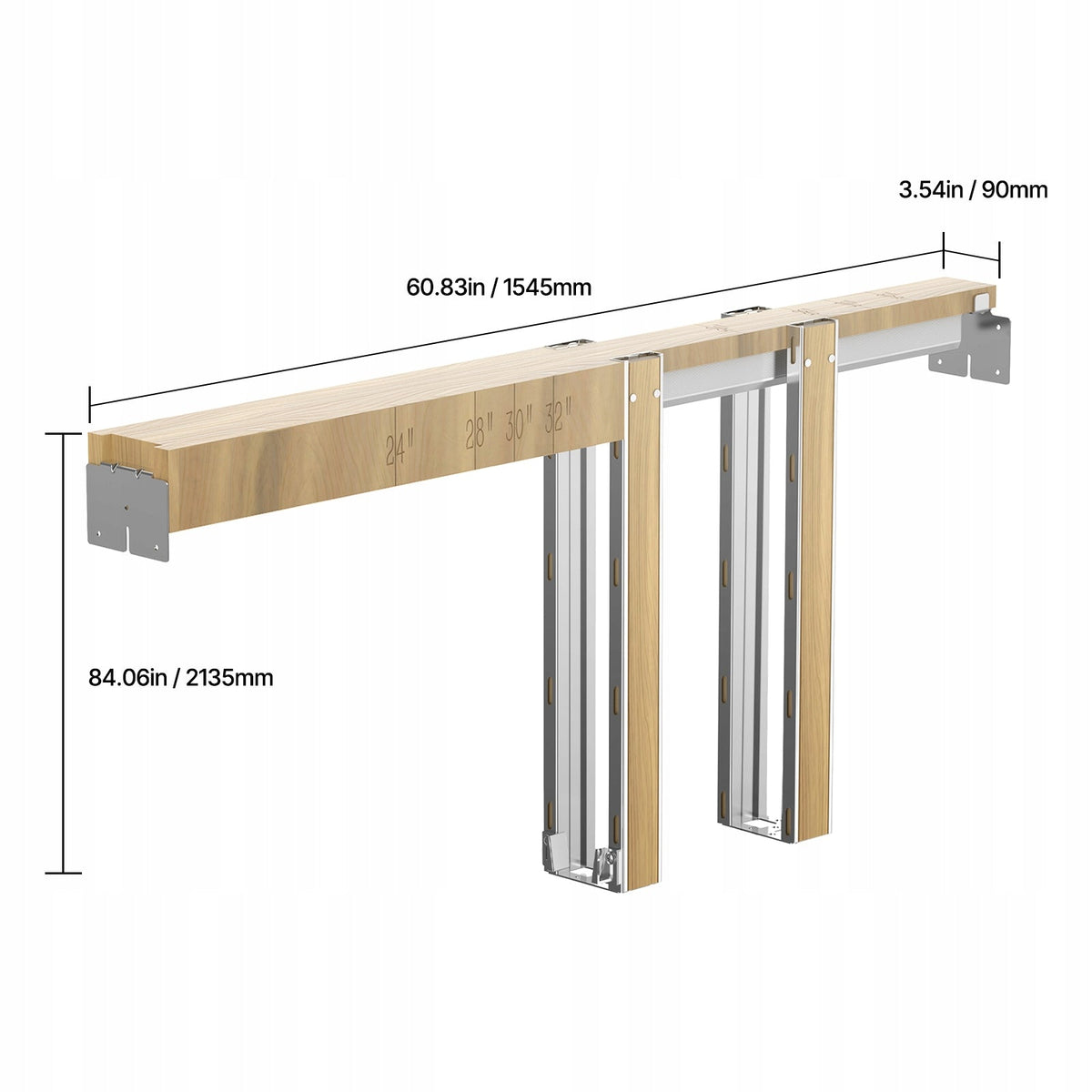 VEVOR SLIDING DOOR FRAME KIT 610-762MM SOFT CLOSE STEEL
