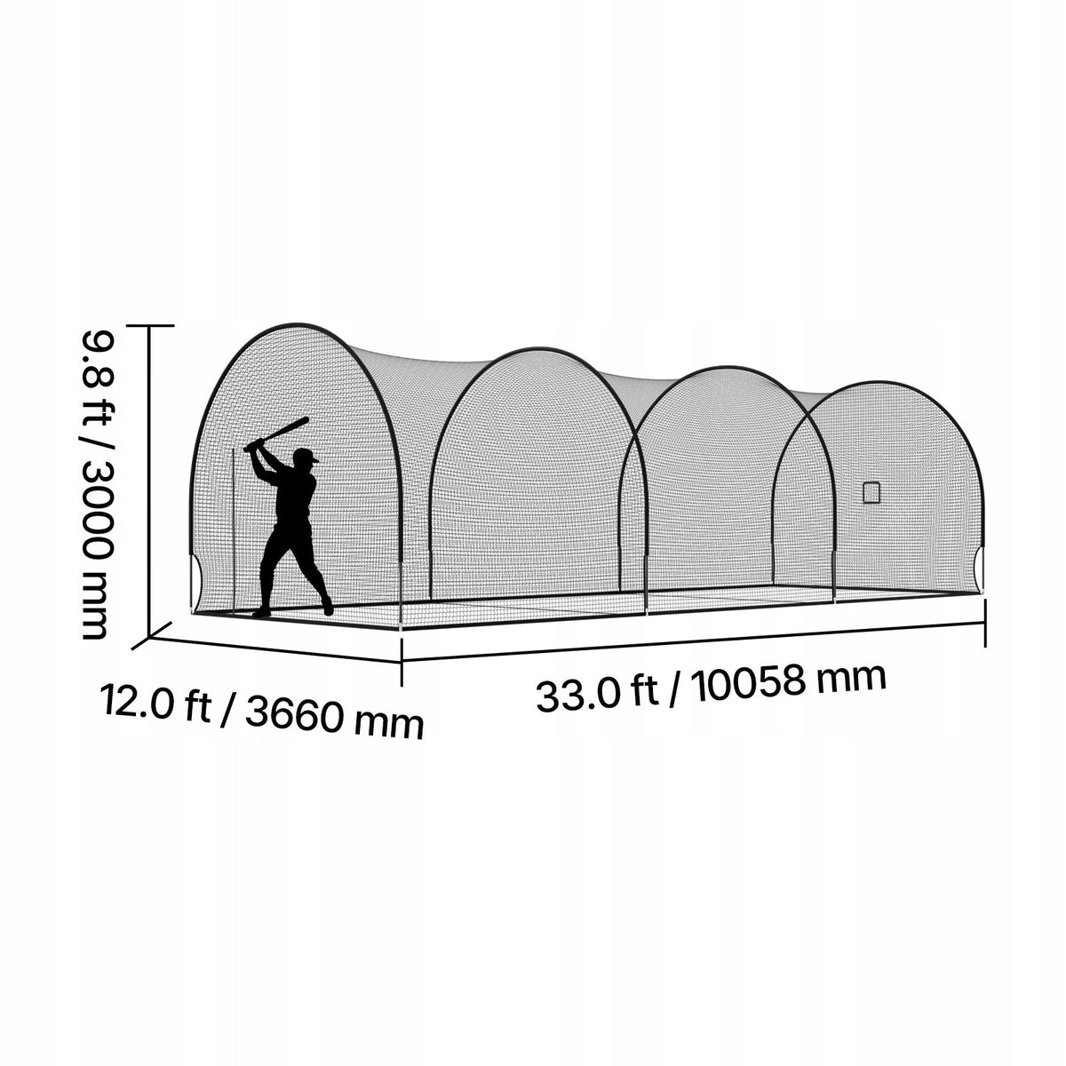VEVOR BASEBALL CAGE NET SEMI-CIRCULAR 10058X3660X3000MM STRONG SOLID