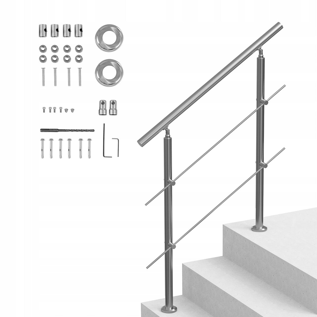 VEVOR 39.4 INCH 2-BAR STAINLESS STEEL OUTDOOR STAIR RAILING