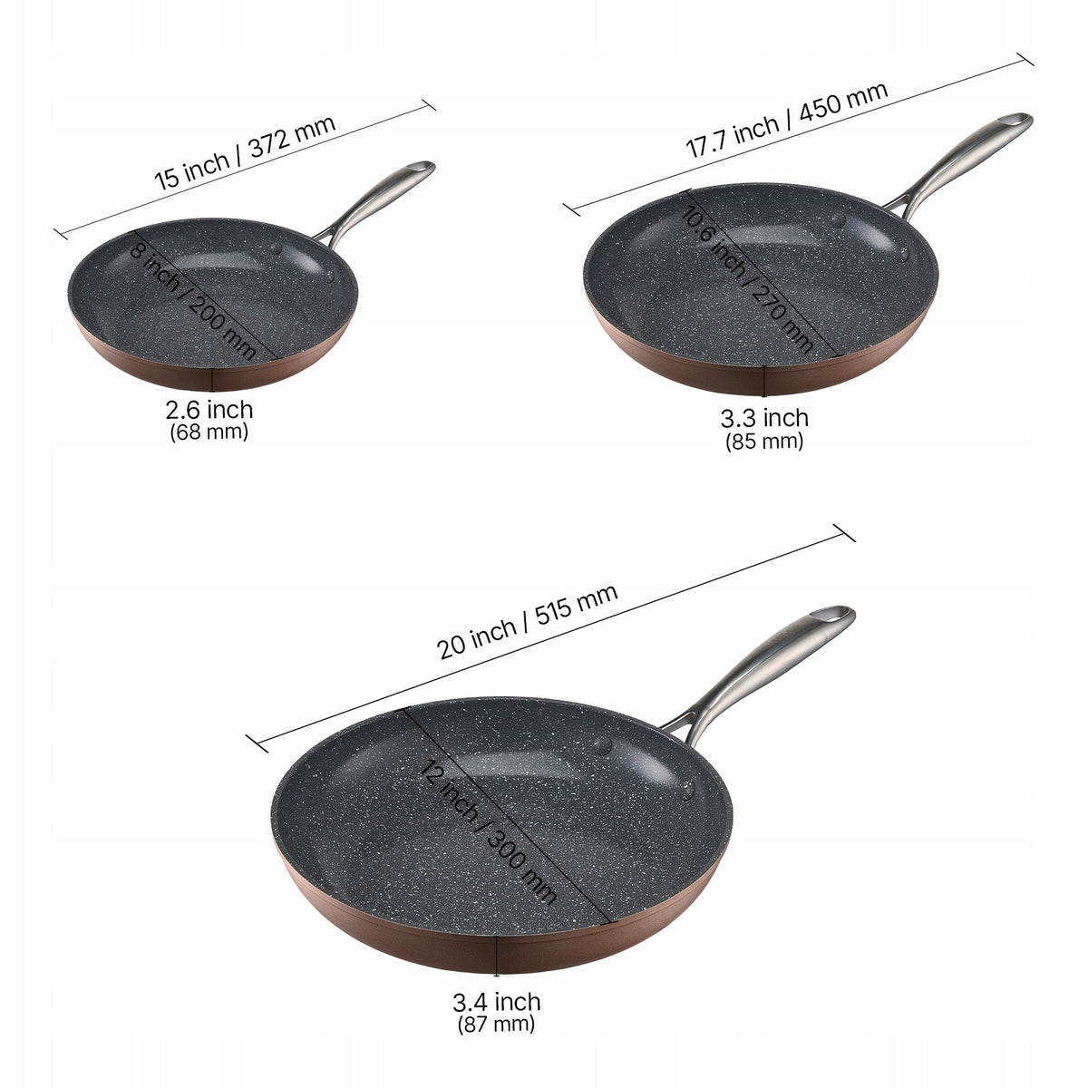 VEVOR 3-PIECE FRYING PAN SET 20 27 30 CM ALUMINIUM NON-STICK