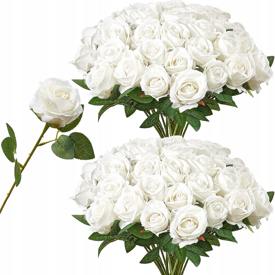 VEVOR ARTIFICIAL FLOWERS ROSES 60 PCS WHITE FLEXIBLE STEMS REALISTIC