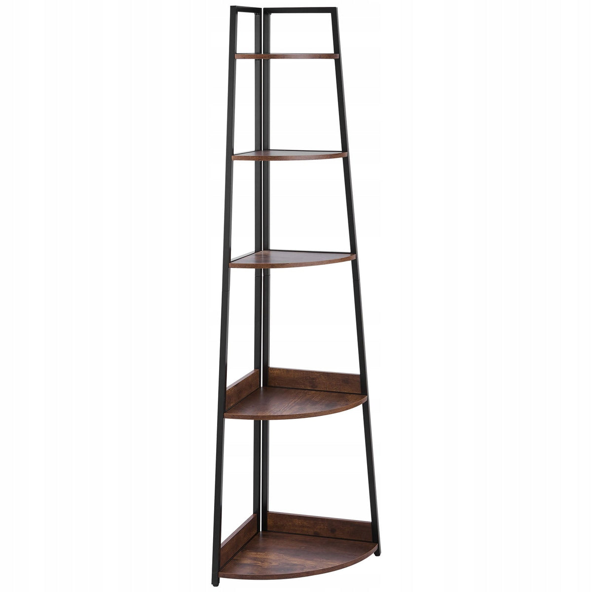 PROFESSIONAL VEVOR 5-TIER CORNER SHELF BLACK FRAME WOODEN SHELVES
