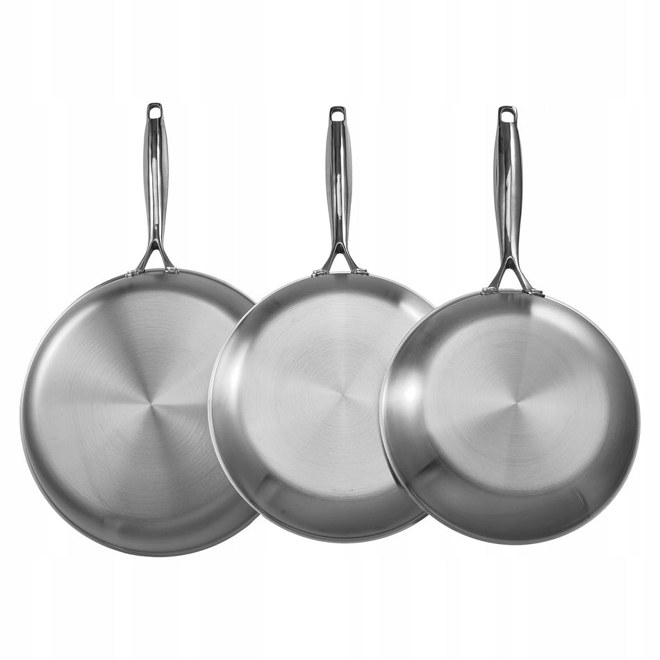 VEVOR 3-Piece Frying Pan Set 24 28 32 cm Three-Ply Stainless Steel