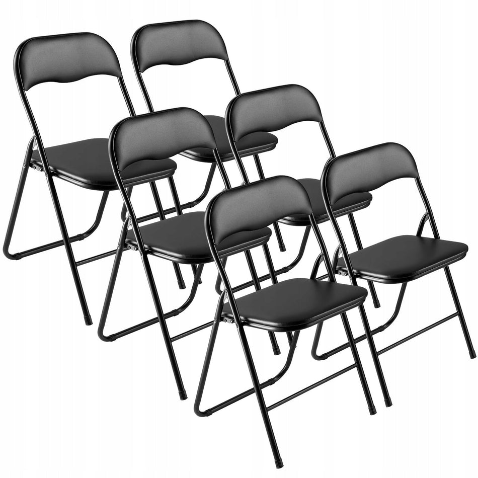 VEVOR SET OF 6 FOLDING LEATHER CHAIRS PORTABLE STRONG STABLE BLACK