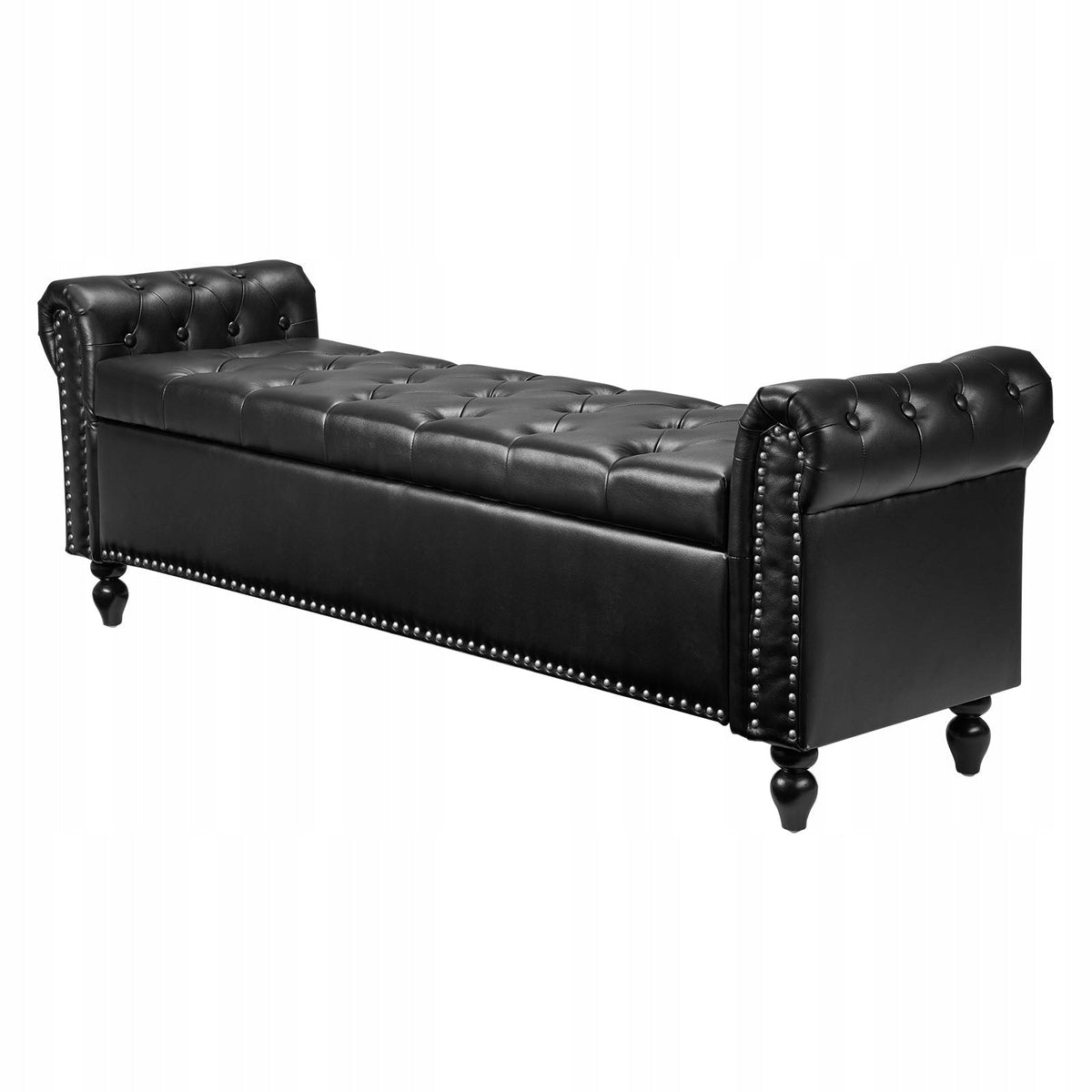 VEVOR OTTOMAN BENCH PU LEATHER WITH WOODEN LEGS 166X46X56 CM BLACK