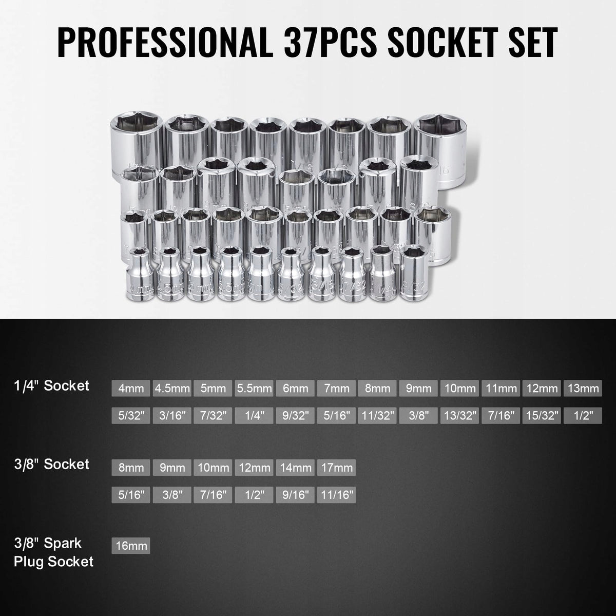 VEVOR 221-PIECE MECHANICAL TOOL SET 1/4 AND 3/8 INCH SOCKETS