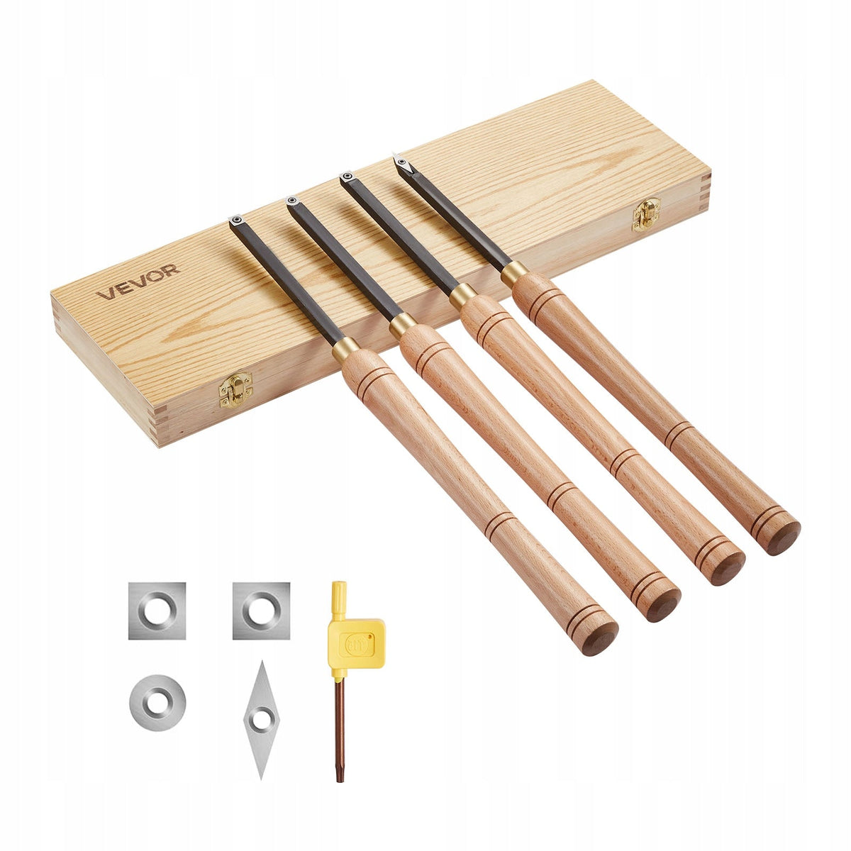 VEVOR 4-PIECE WOOD LATHE CHISEL SET IN PREMIUM WOODEN CASE