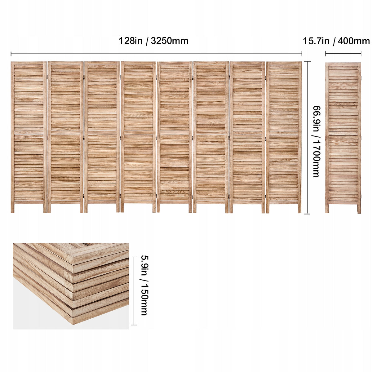 VEVOR 8-PANEL WOODEN FOLDING ROOM DIVIDER STURDY TOP QUALITY