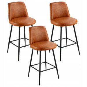 VEVOR BAR STOOL SET OF 3 98 CM SWIVEL KITCHEN CHAIRS BROWN PU