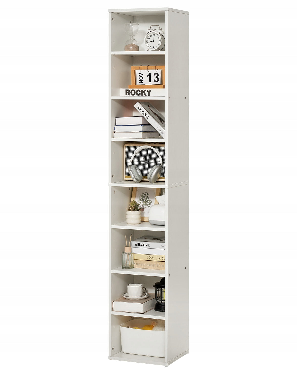 PROFESSIONAL VEVOR 8-TIER LIBRARY SHELF ADJUSTABLE SHELVES WHITE