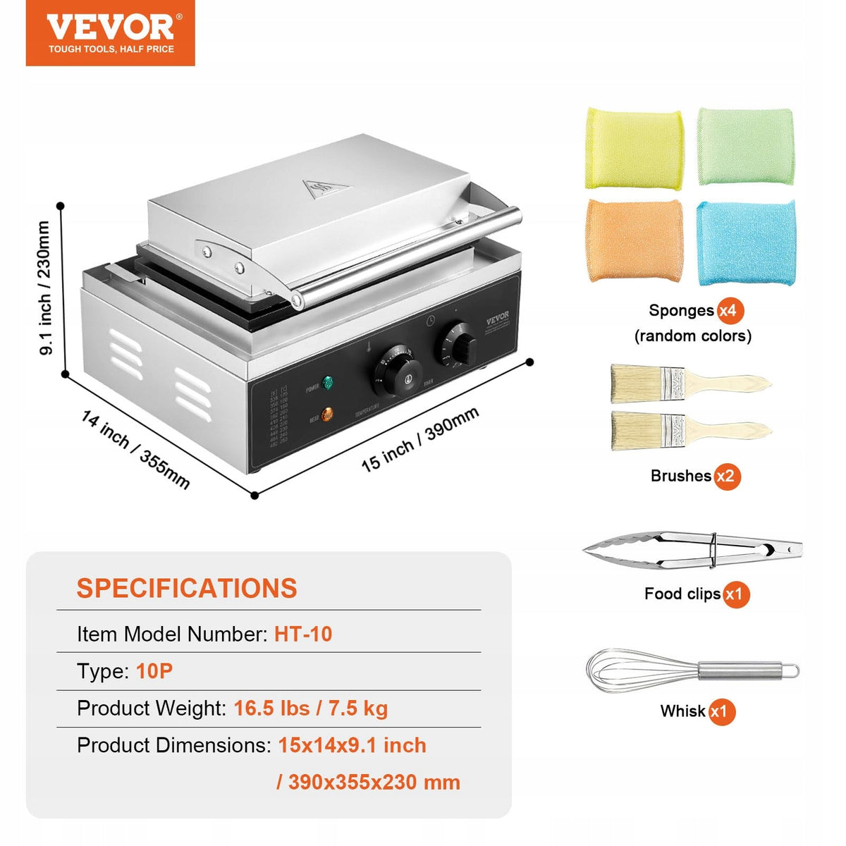 VEVOR PROFESSIONAL WAFFLE MAKER 1550W STAINLESS STEEL COATING