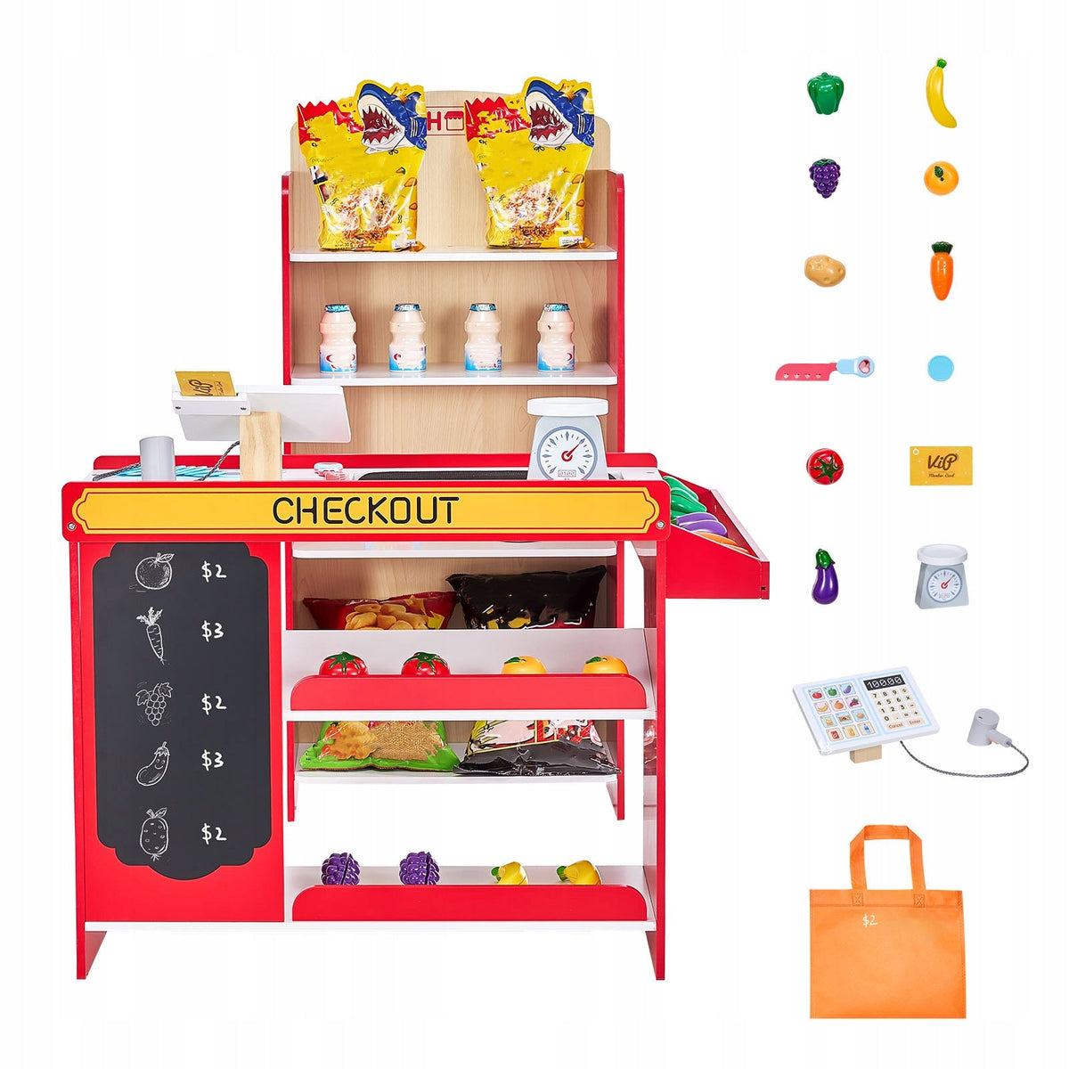 VEVOR WOODEN SHOP WITH PLAY ACCESSORIES SET GROCERY STORE