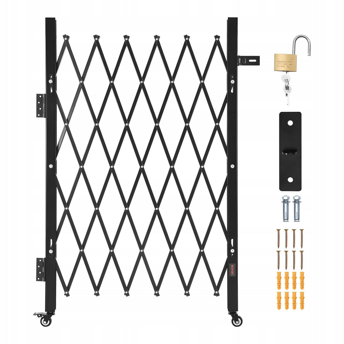 VEVOR PROFESSIONAL FOLDING SECURITY GATE WITH LOCK AND WHEELS