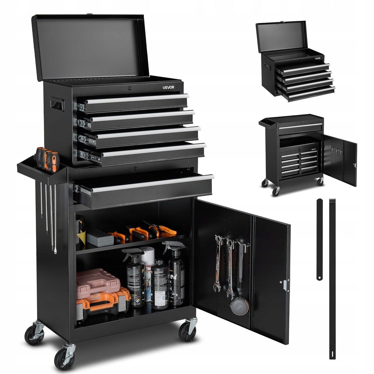 PROFESSIONAL VEVOR 2-IN-1 WORKSHOP TROLLEY WITH 5 DRAWERS AND METAL