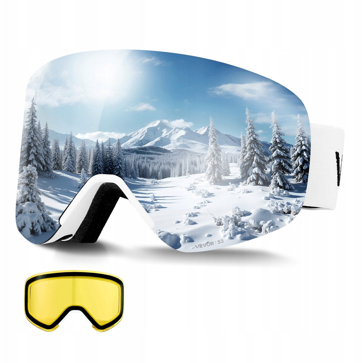 FRAMELESS SKI GOGGLES VEVOR CYLINDRICAL MAGNETIC PINK LENSES