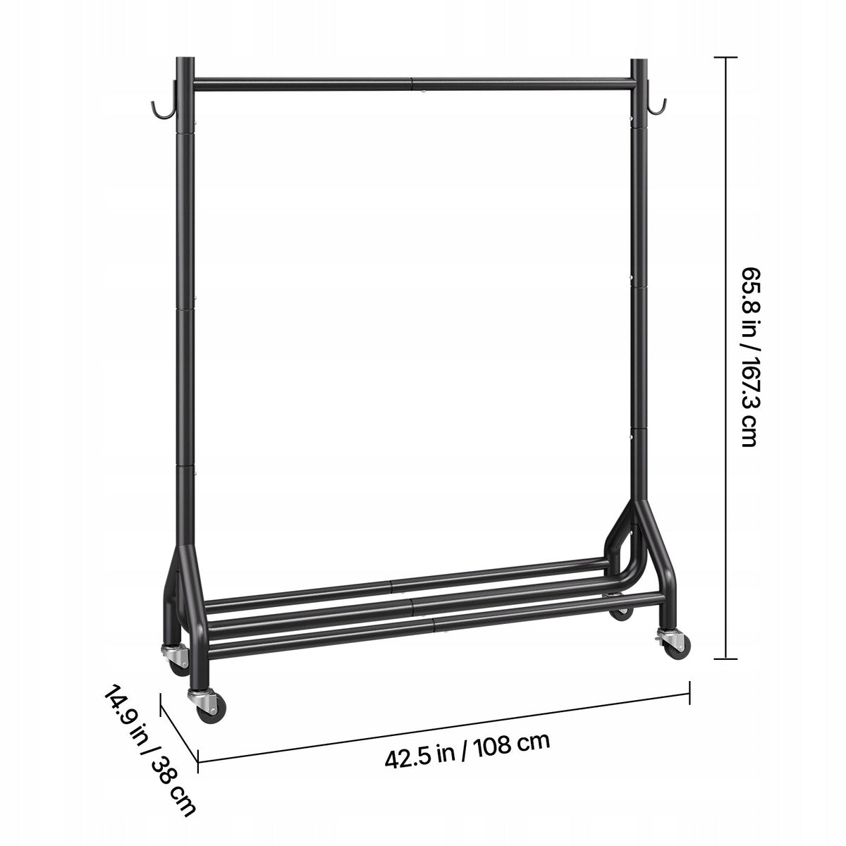 VEVOR PROFESSIONAL ROLLING CLOTHES RACK WITH ROD AND HOOKS 90KG
