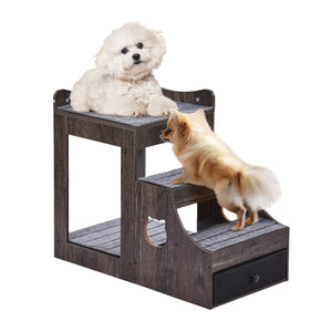 VEVOR BUNK BED FOR PETS REMOVABLE STAIRS WINDOW PERGOLA GREY
