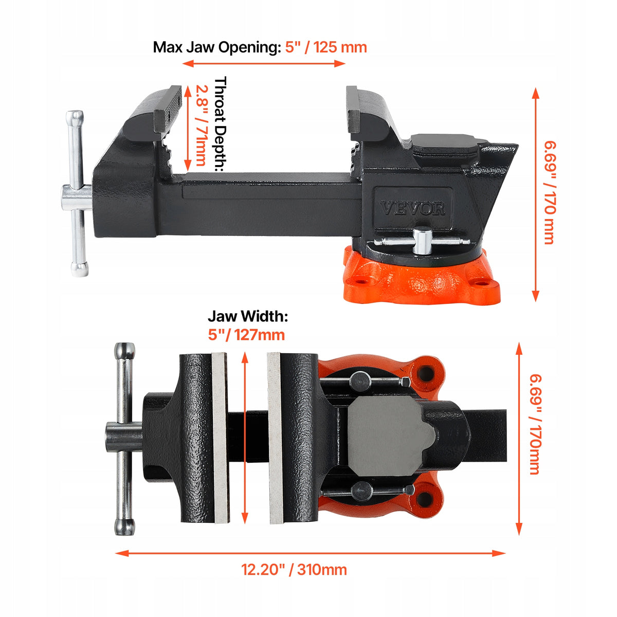 VEVOR BENCH VISE 5-INCH HEAVY-DUTY 360 ROTATING PIPE JAWS BEST