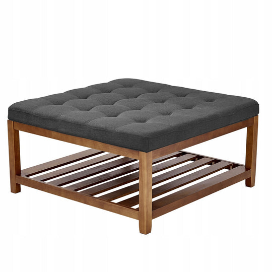 COFFEE TABLE VEVOR SQUARE 875X875X445 MM WITH LINEN UPHOLSTERED SHELF