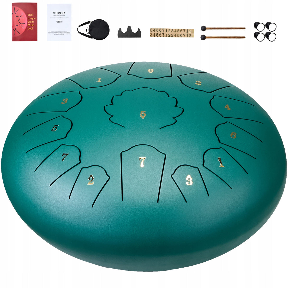 VEVOR 12 Inch 13 Notes Steel Tongue Drum Rain Drum with Mallets