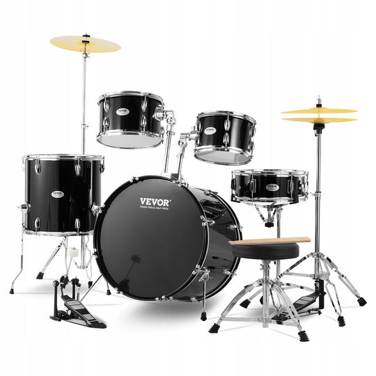 VEVOR 5-PIECE FULL SIZE DRUM SET BLACK SOLID STAND