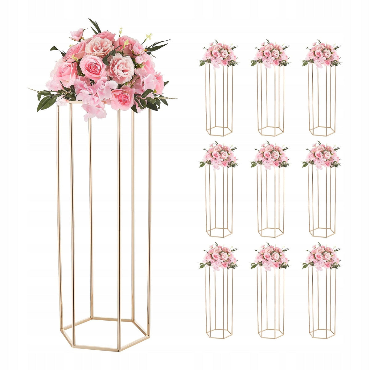 VEVOR PREMIUM WEDDING FLOWER STANDS 10 PCS 310X270X800 MM GOLD STURDY