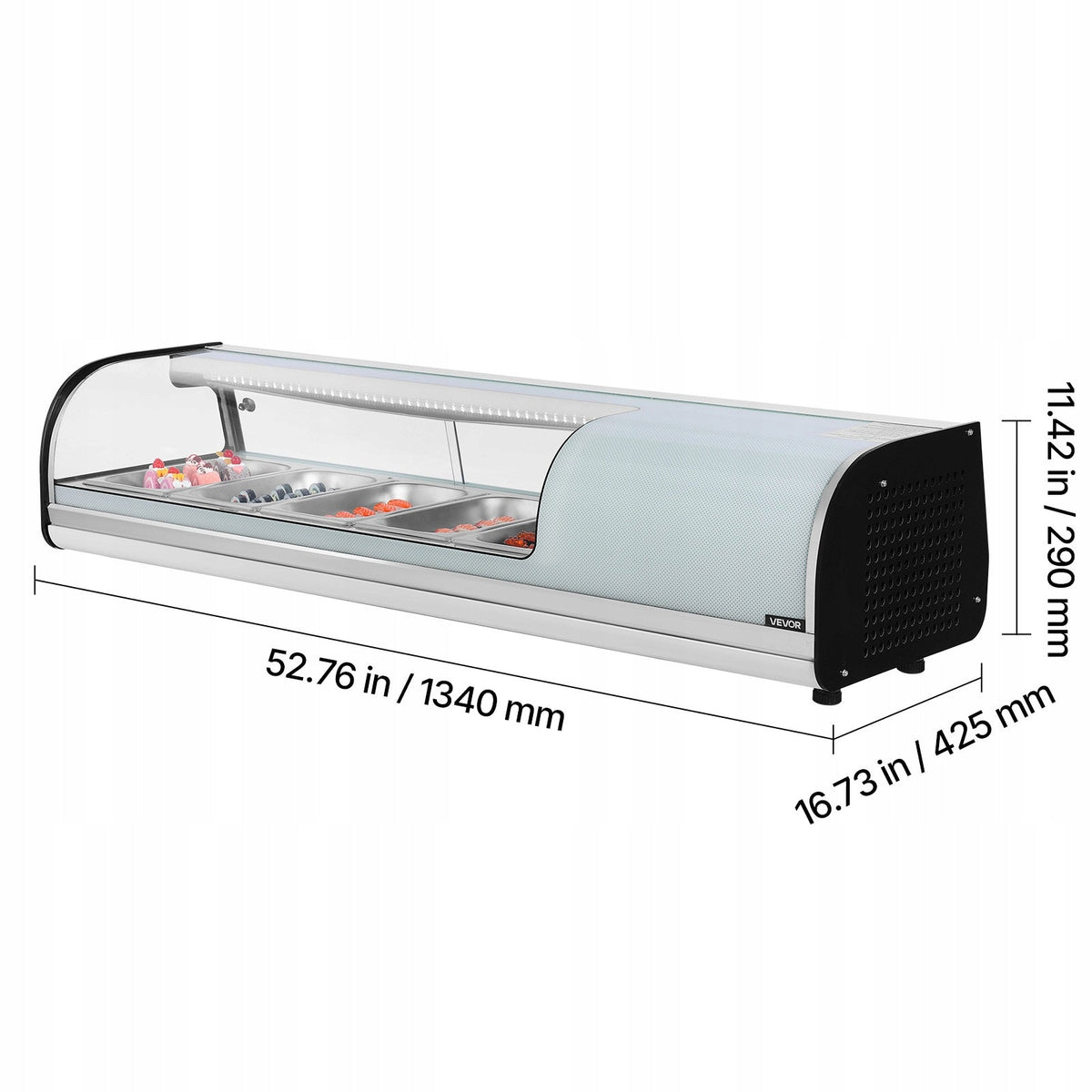 VEVOR 52 l refrigerated sushi display case, 5 pans