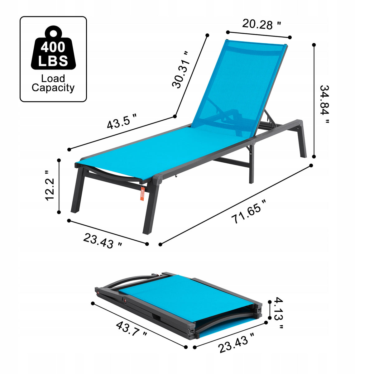 VEVOR GARDEN LOUNGER ALUMINUM SUN LOUNGER WITH 5 ADJUSTMENTS FOLDABLE BLUE