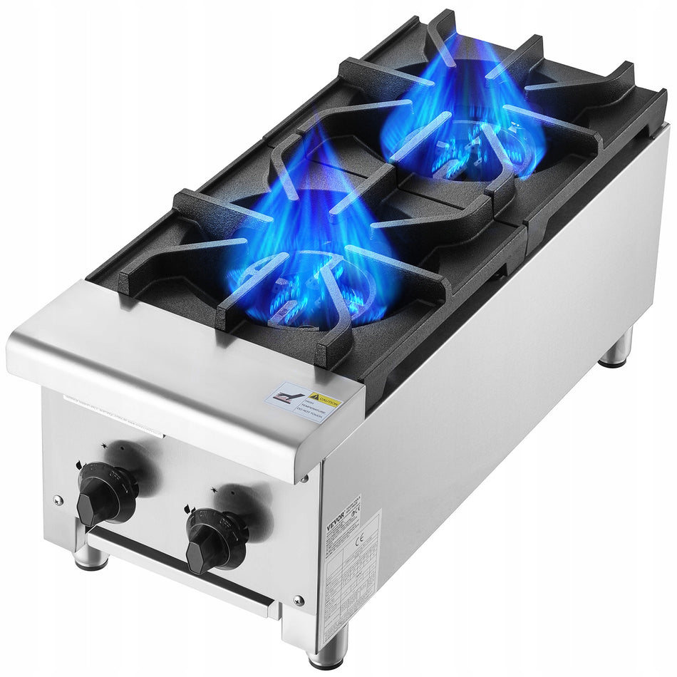 VEVOR COMMERCIAL GAS COOKER 2 BURNERS 14KW STAINLESS STEEL