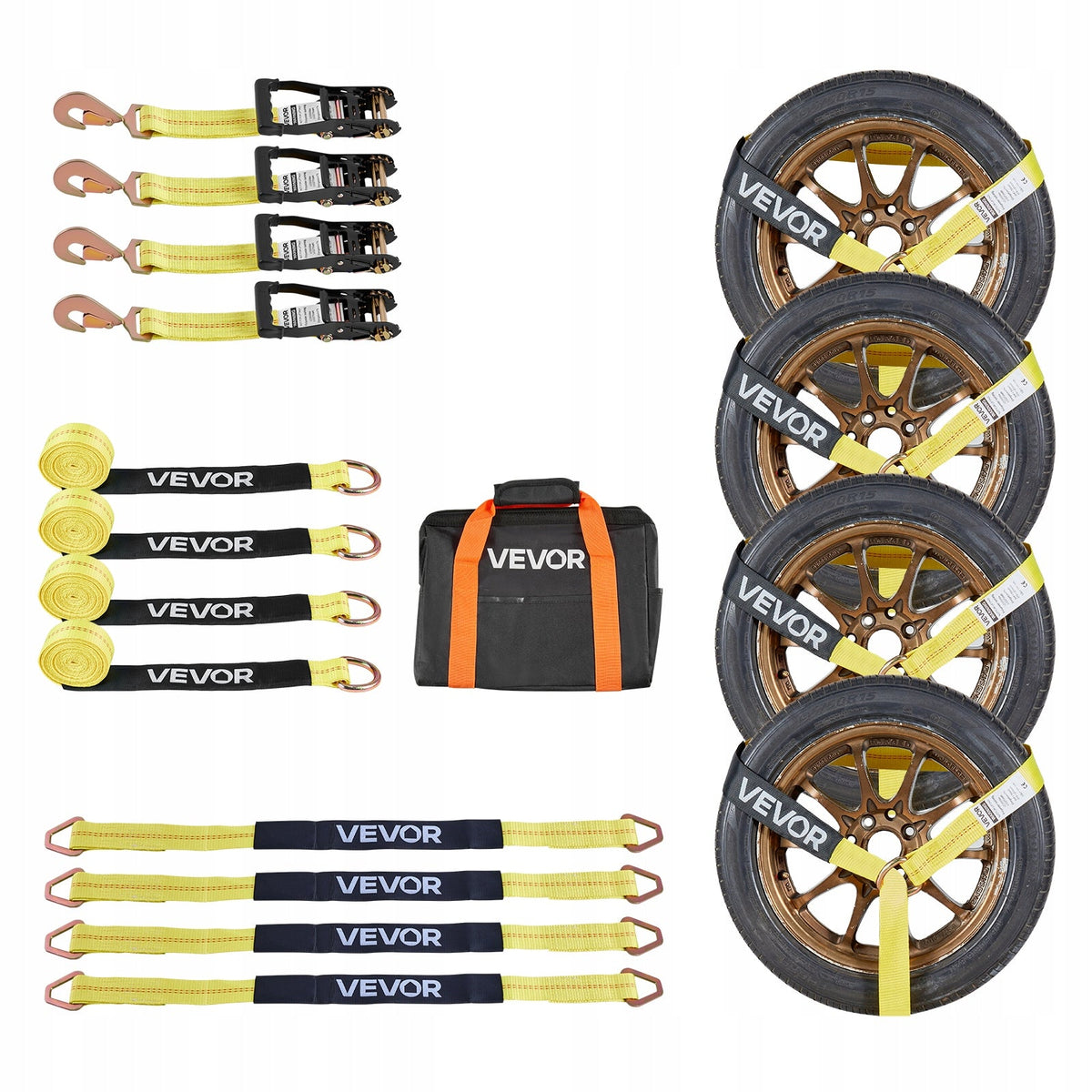 VEVOR WHEEL TIE DOWN STRAP 50.8X3657.6MM WITH SPRING HOOKS STRONG AND DURABLE