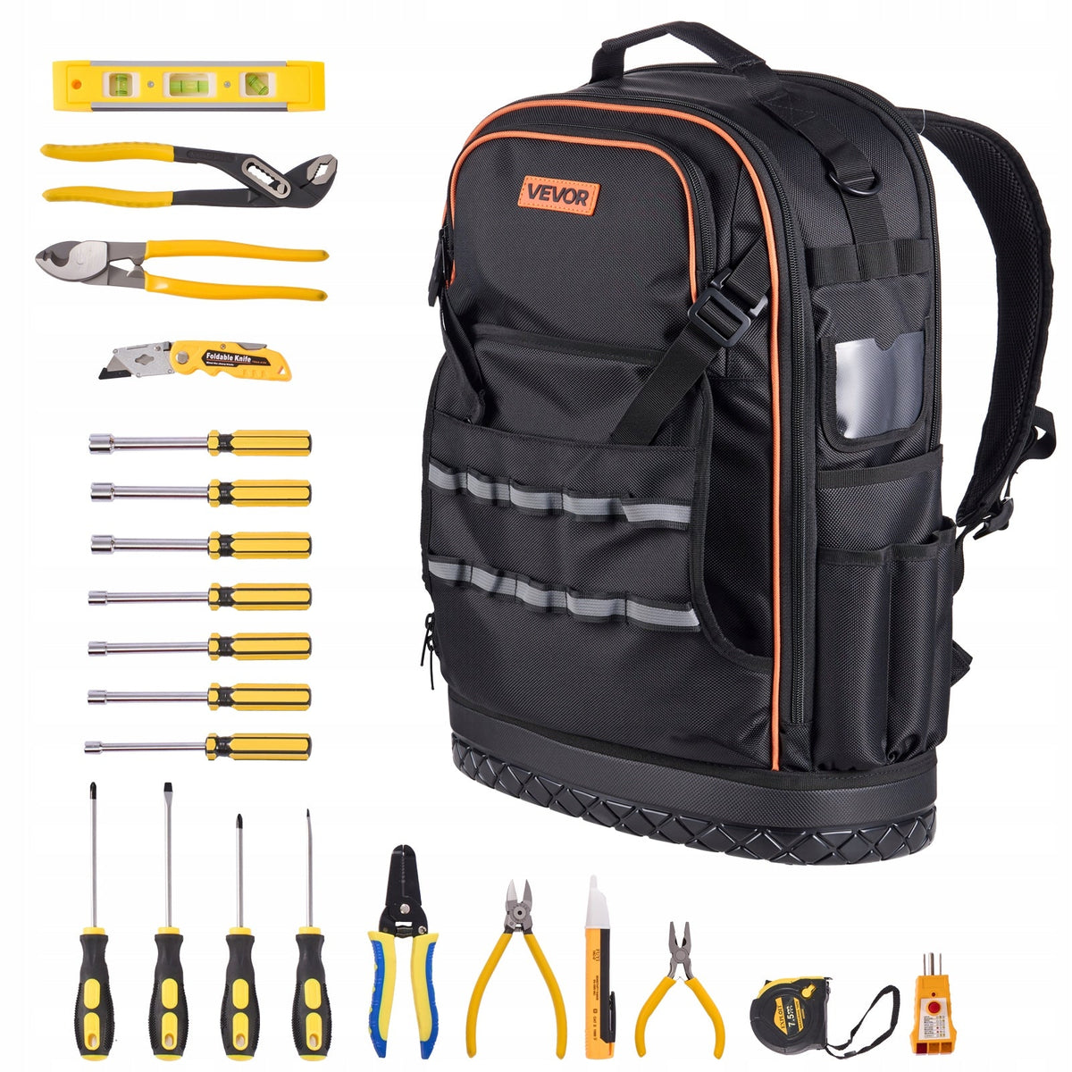 VEVOR TOOL BACKPACK 65 POCKETS 21-PIECE TOOL KIT HEAVY DUTY