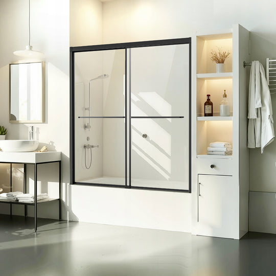 VEVOR BATH AND SHOWER DOORS 1422-1524X1524 MM TEMPERED GLASS BLACK