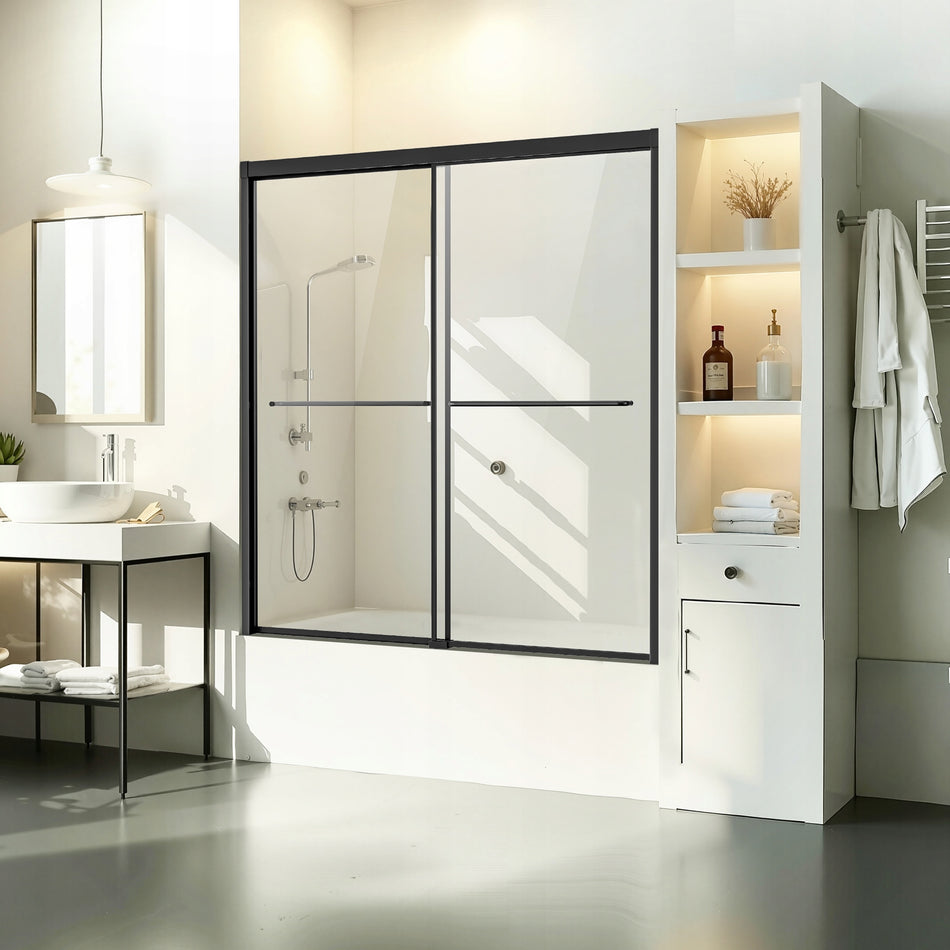 VEVOR BATH AND SHOWER DOORS 1422-1524X1524 MM TEMPERED GLASS BLACK