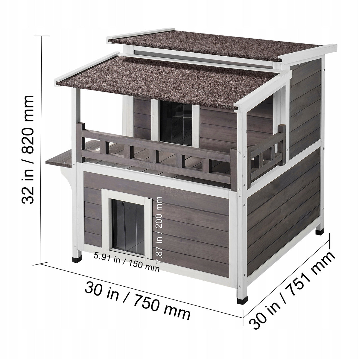 VEVOR OUTDOOR CAT HOUSE TWO-TIER WOODEN BALCONY