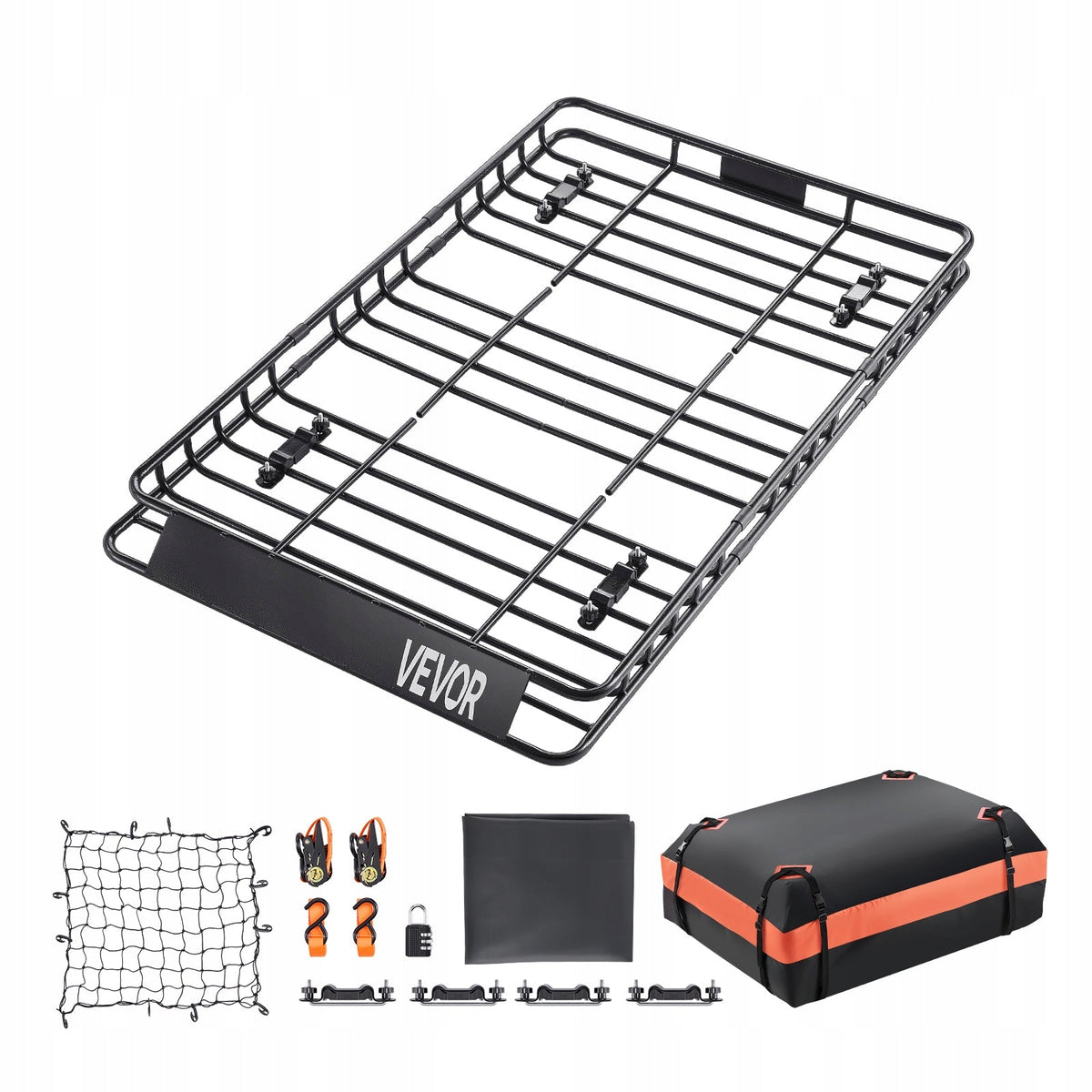 VEVOR HEAVY-DUTY ROOF BASKET 1625X990X105MM WITH WATERPROOF BAG AND NET