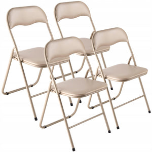 VEVOR SET OF 4 FOLDING LEATHER CHAIRS STRONG METAL FRAME KHAKI