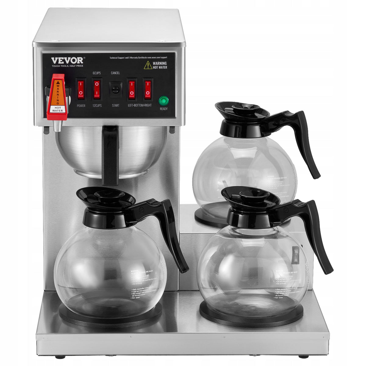 VEVOR 12-CUP COMMERCIAL DRIP COFFEE MAKER WITH 3 GLASS