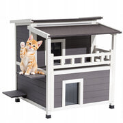 VEVOR TWO-TIER WOODEN CAT HOUSE WATERPROOF INSULATED 84X75X82CM