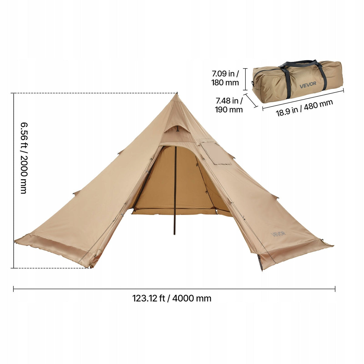 VEVOR TIPI 4-PERSON WATERPROOF CAMPING TENT WITH POWER CONNECTION STRONG