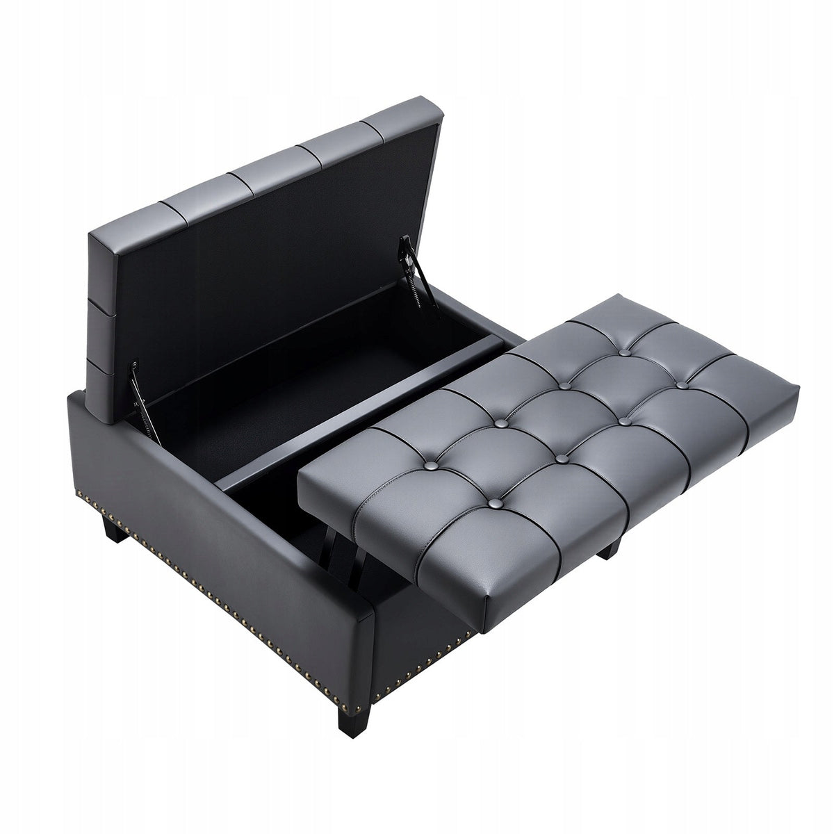 VEVOR SQUARE LEATHERETTE OTTOMAN WITH STORAGE GREY UPHOLSTERED STOOL STURDY