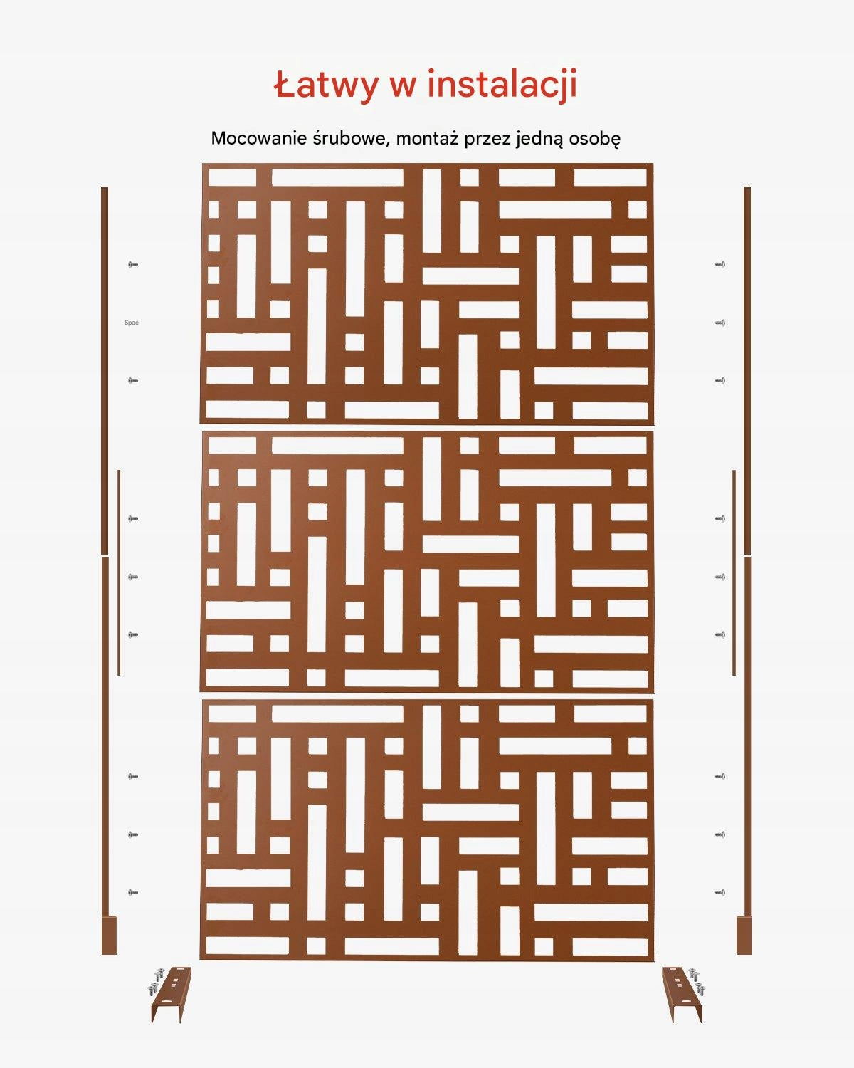 VEVOR METAL SCREEN 3-PANEL 120X50.8X193 CM BROWN SCREEN