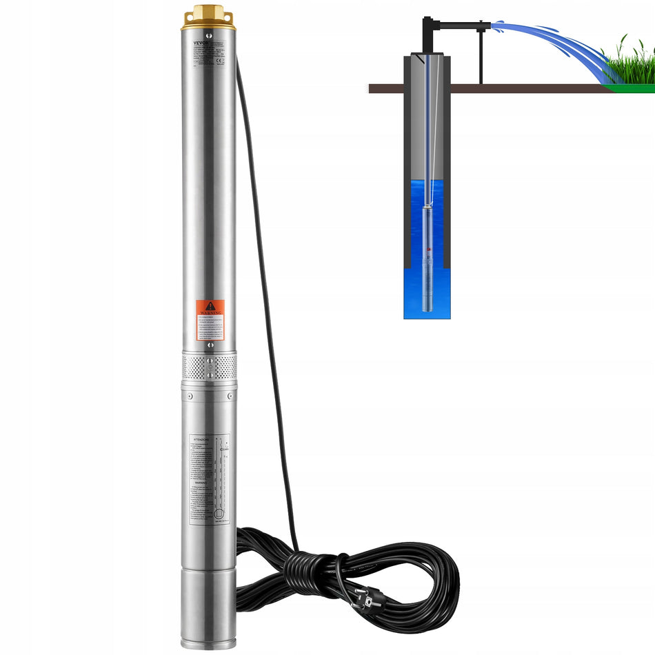 VEVOR SUBMERSIBLE DEEP WELL PUMP 3HP 2200W 230V IP68 STAINLESS STEEL
