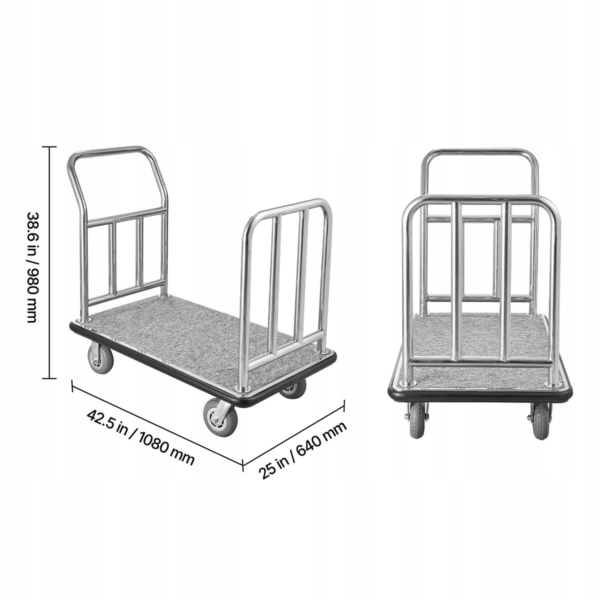 PROFESSIONAL VEVOR HOTEL LUGGAGE TROLLEY 340KG CAPACITY 4 WHEELS 6 INCH