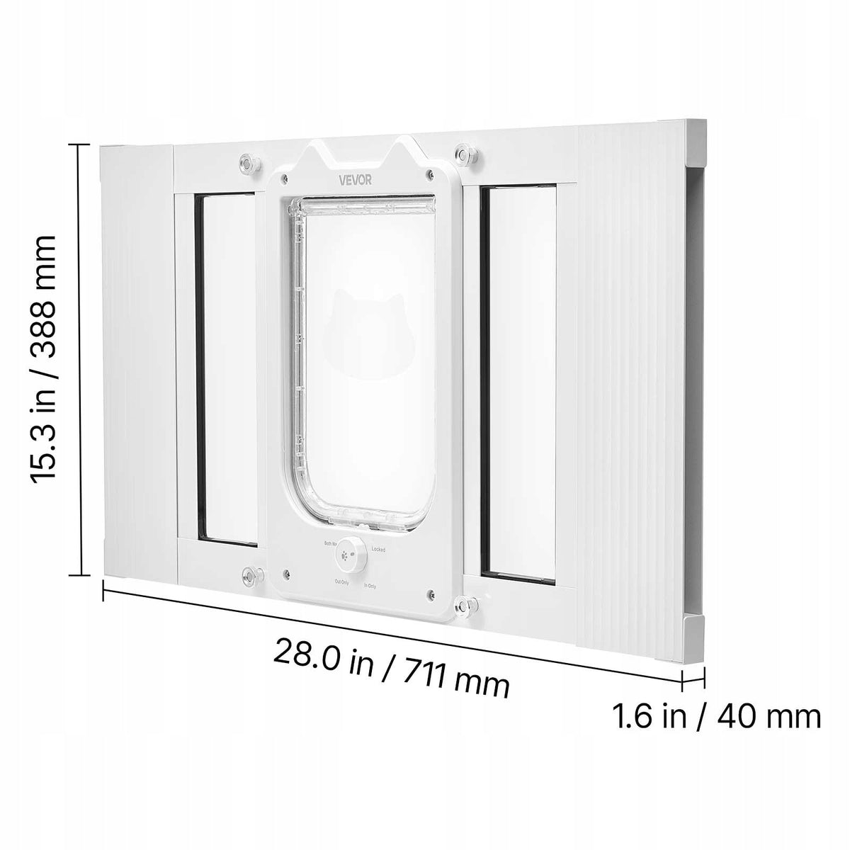 VEVOR CAT FLAP ADJUSTABLE 584-711 MM ALUMINIUM WHITE STRONG