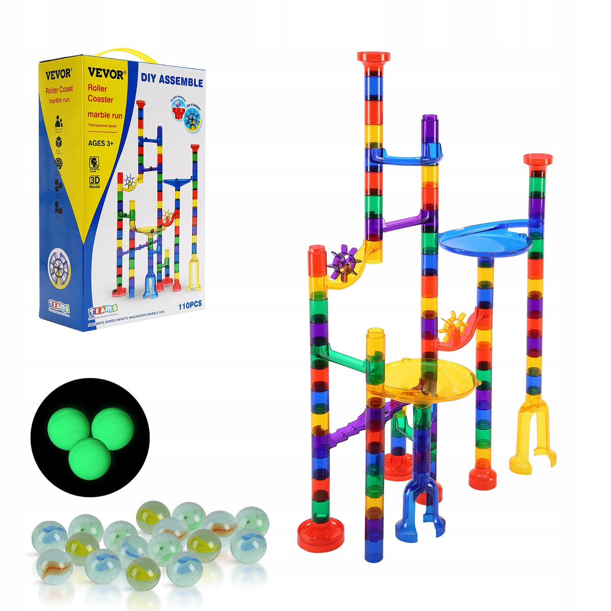 VEVOR MARBLE RUN SET 110 PIECES EDUCATIONAL MAZE GAME WITH LIGHTS